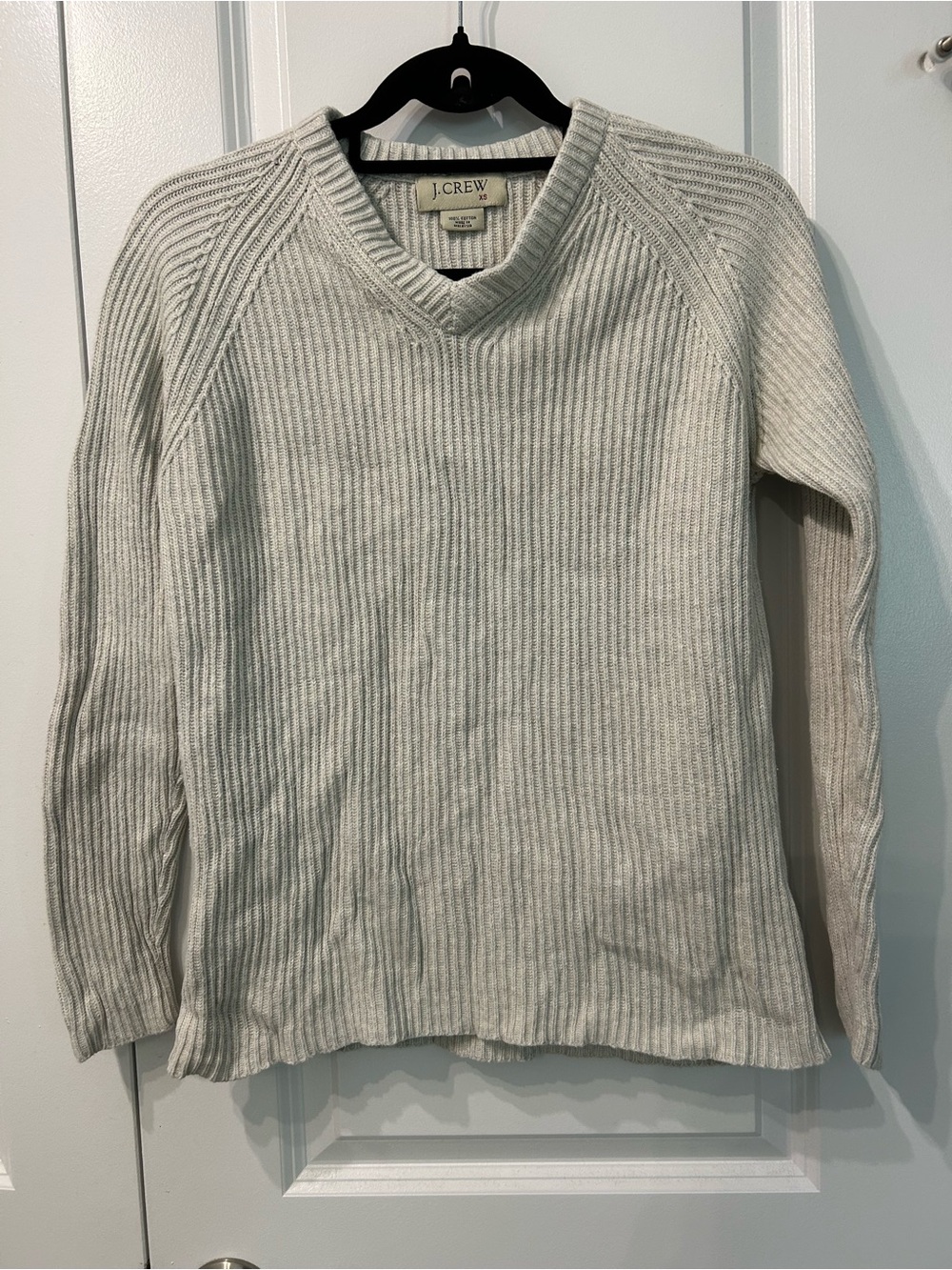 J. Crew Women's 100% Cotton V-Neck Ribbed Sweater in Light Gray